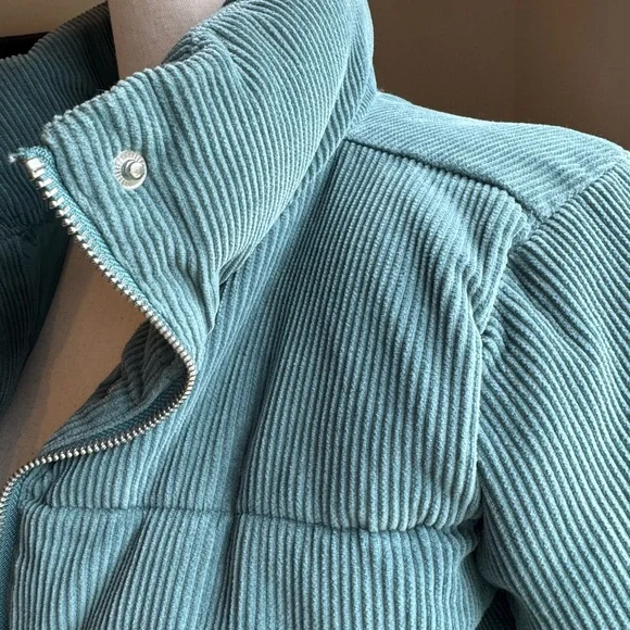 Teal Corduroy Puffer Jacket - Picture 4 of 6